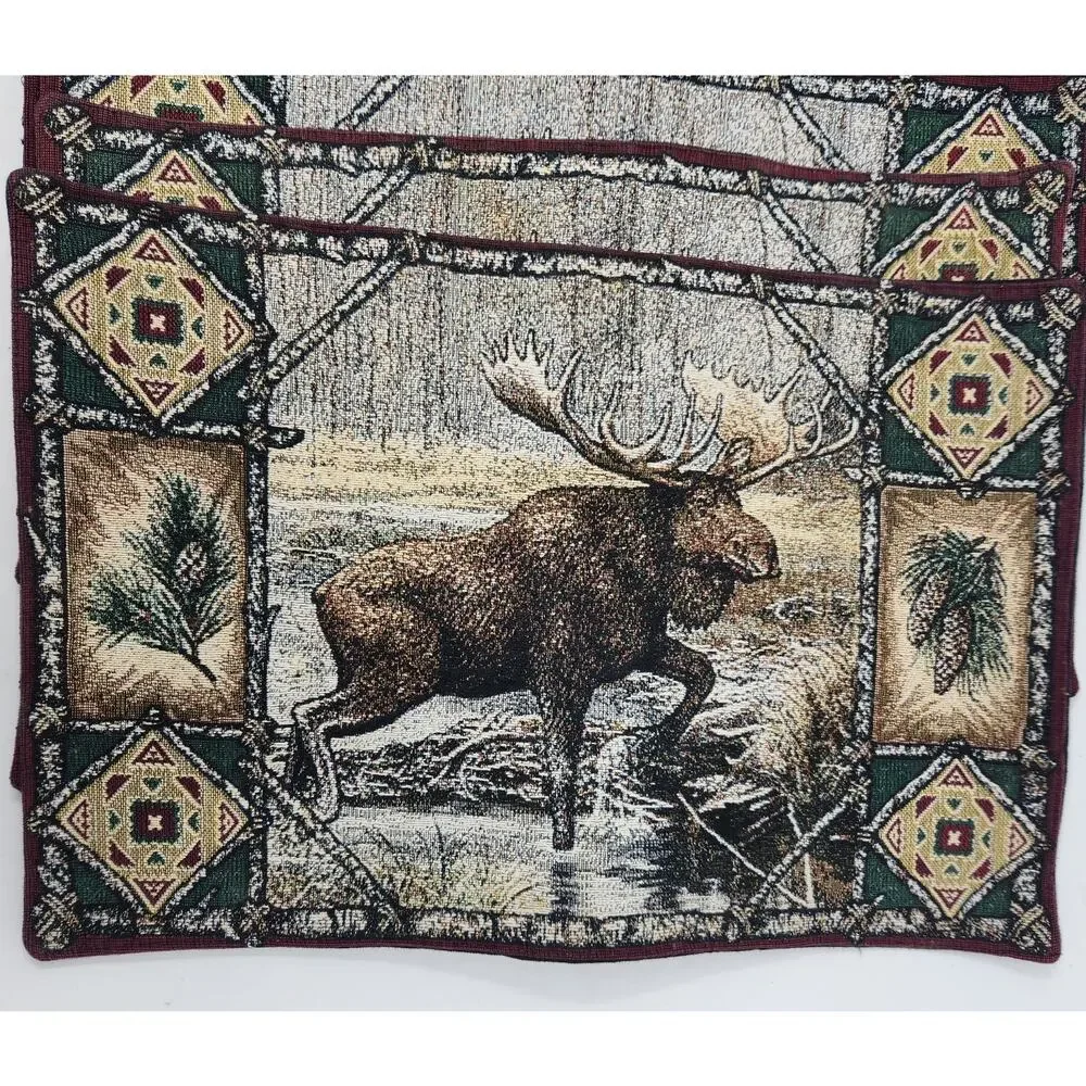 Moose Lodge Woven Tapestry Placemats Pure Country Weavers Cabin 11x17 Set Of 4